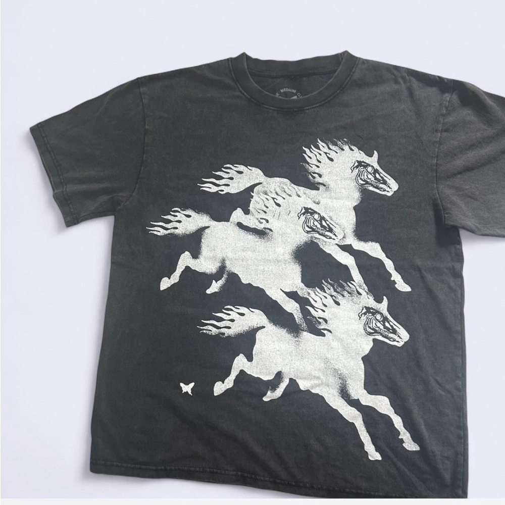 Black T-Shirt with White Horse Design